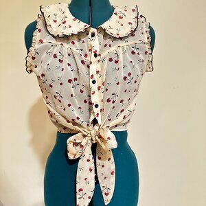 Vintage Sheer Cherry Pattern Blouse